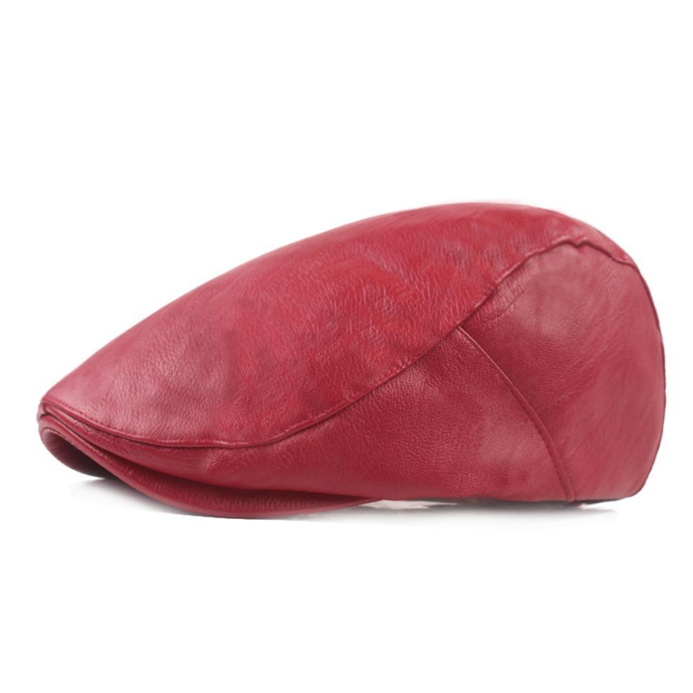 Adjustable Button Painter Cap PU Leather Newsboy Caps Vintage Autumn Winter Hat Women Men