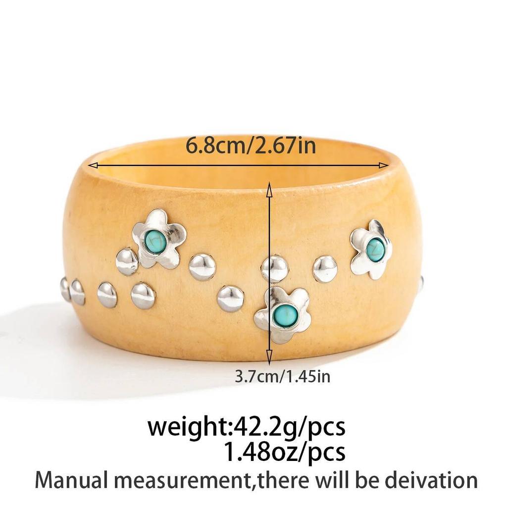 Salircon 4 Colors Punk Retro Round Wooden Wide Bracelets for Women Hip Hop Stackable Chunky Bangles Steampunk Jewelry Accessory