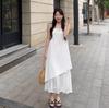 Women's White Irregular Spaghetti Strap Tank Dress - Summer 2025 French-Inspired Loose Mid-Length Design