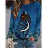 Fashion Ladies T-shirt Cat Pattern 3D Printing Round Neck Long Sleeve Pullover Sweater Women