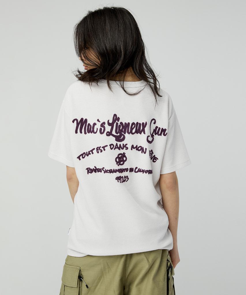 MAGOODGAN Swagber 3585 Waffle Chain Embroidery Semi-Overfit Dirty White Short Sleeve Tee