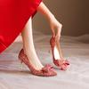 Shiny Sequins High Heels Pumps Women 2024 New Crystal Bowtie Thin Heeled Wedding Party Shoes Woman Luxury Pointed Toe Red Pumps