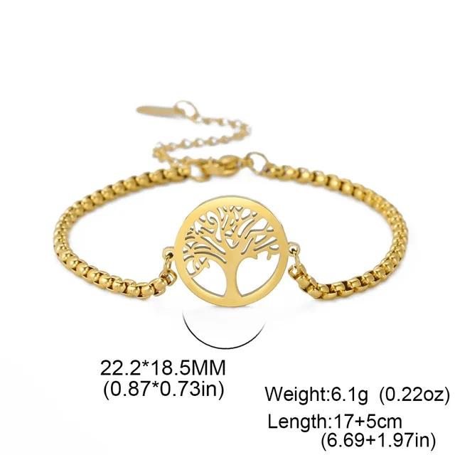 YEHHY Children's Tree Pendant Charm Bracelet 18K Gold Plated Trendy Box Chain Fashion Stainless Steel Jewelry