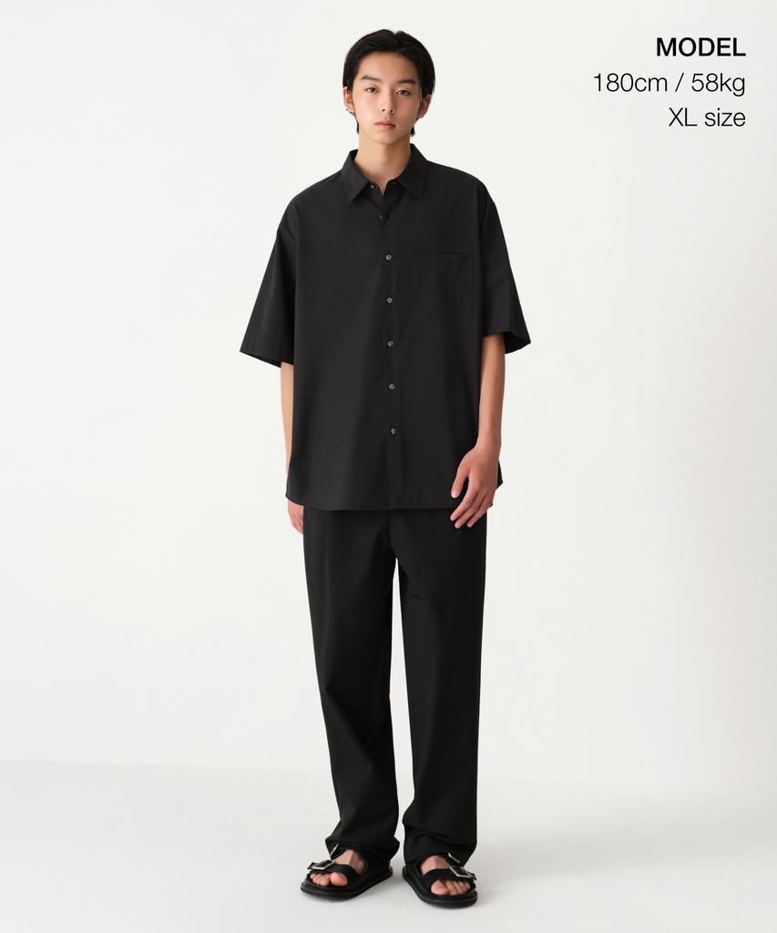 MUSINSA STANDARD Relaxed Wool-Like Short Sleeve Shirt [Black]