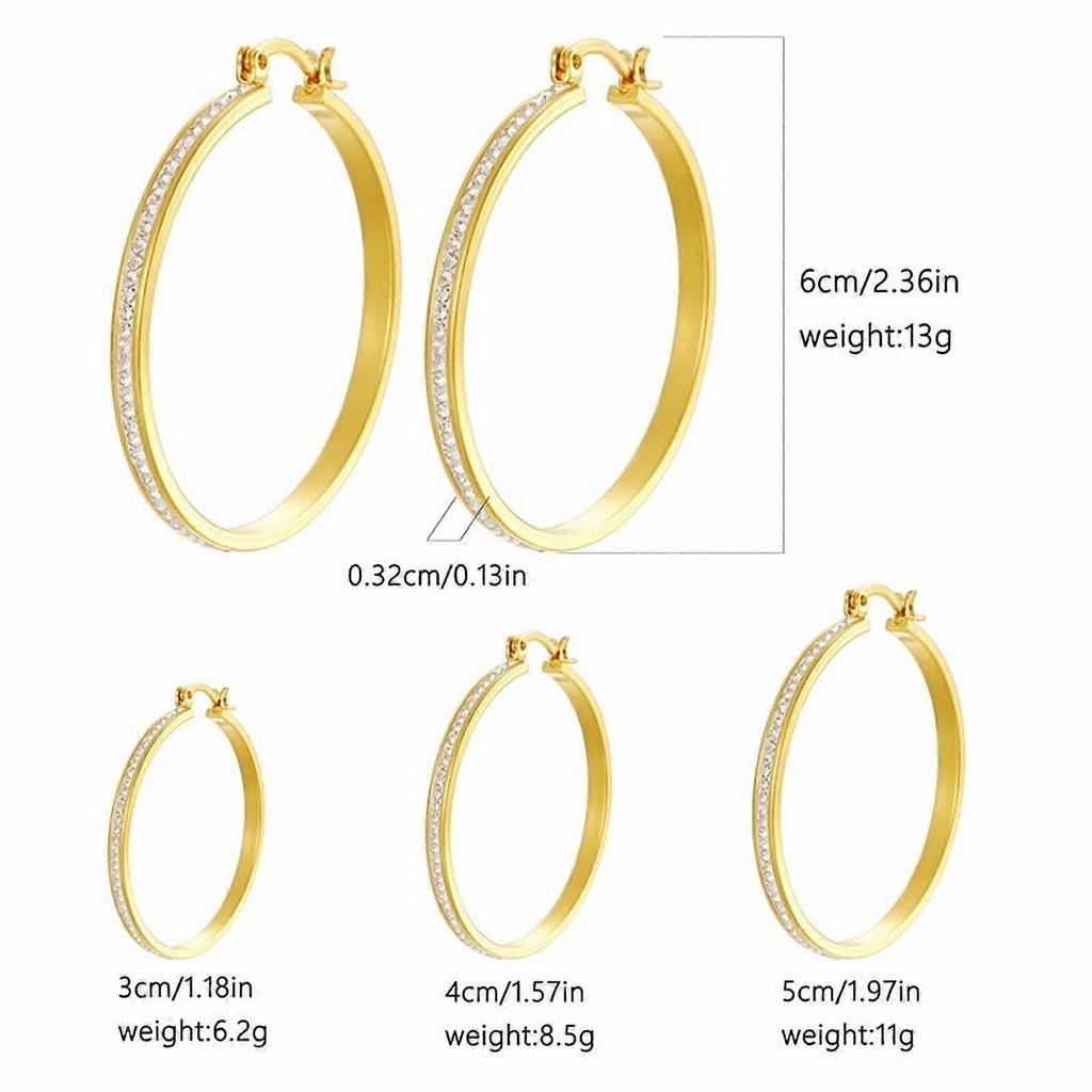 Sterling Silver/Gold Plated Zircon Hoop Earrings, Lightweight & Hypoallergenic, Compatible with Women (30–70mm)