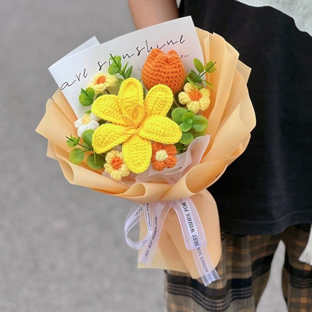 Woven Crochet Flower Bouquet Sunflower Artificial Flowers New Knitted Flower Valentines Day Gift