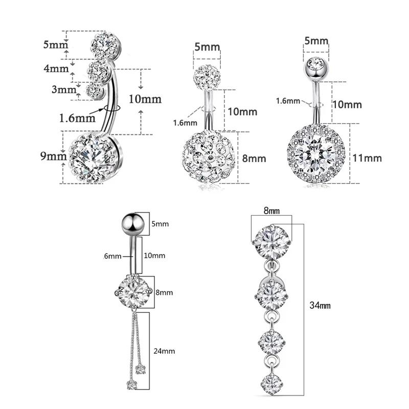 14G Кольца для пупка Нержавеющая сталь Кольца для пупка Жемчуг CZ Пирсинг Ювелирные изделия Штанга