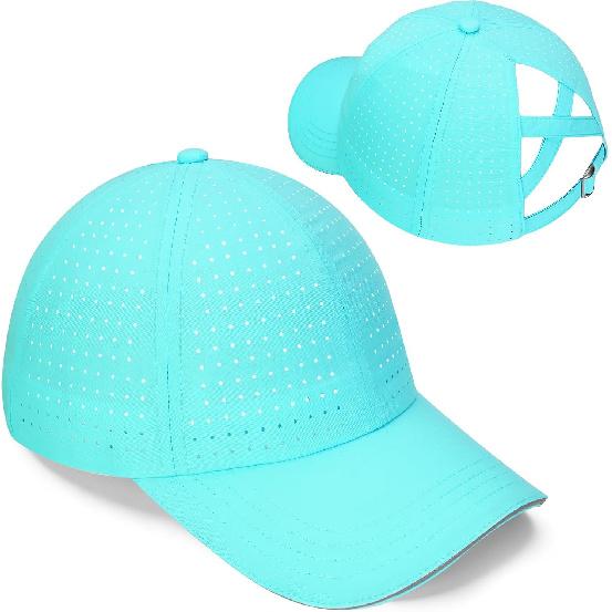 Women Criss Cross Ponytail Hat Reflective Baseball Cap | Lightweight, Quick Drying, Laser Perforated Mesh, Golf Hat