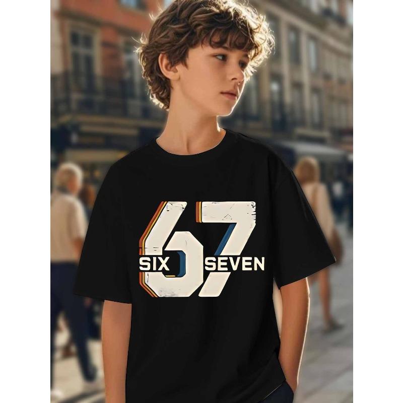 European sizes 1pc Boys' Comfortable Fashion Sports Short-Sleeve T-Shirt, 67 Element Print Pattern