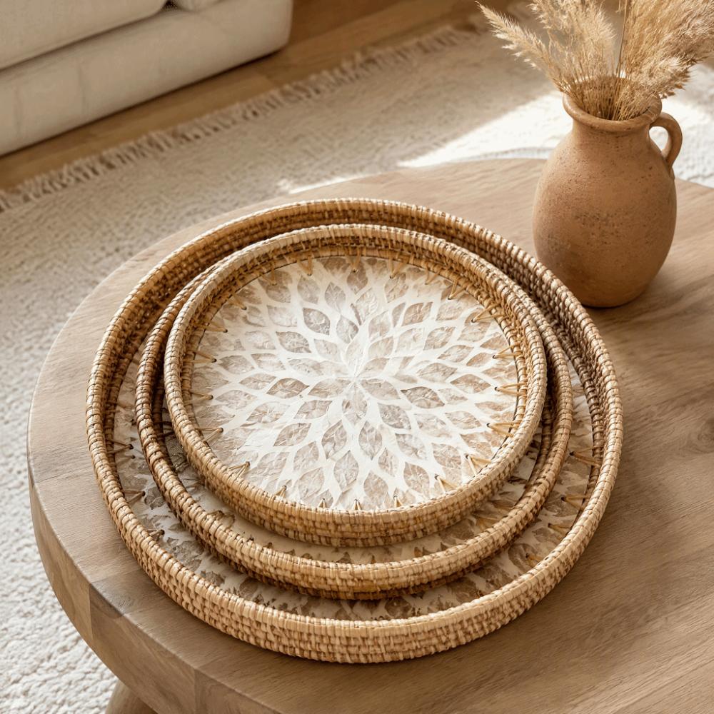 Round Rattan Tray Handmade Decorative Tray Storage Tray Woven Tray Table Tray
