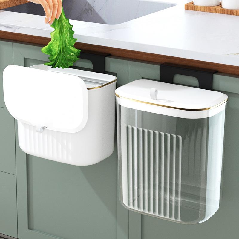 Wall-Mounted Kitchen Waste Bin with Lid - Versatile Trash Basket for Kitchen or Bathroom.