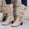 Hot Sale Shoes Female Side Zipper Women's Boots Winter Round Toe Suede Solid High Tube Stilettos or Thin Heels Knight Boots