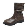 Women's Boots Korean Comfort Anti Slip Short Boots 2024 New Autumn Brown Round Toe Pleated Belt Buckle Middle Tube Fashion Boots