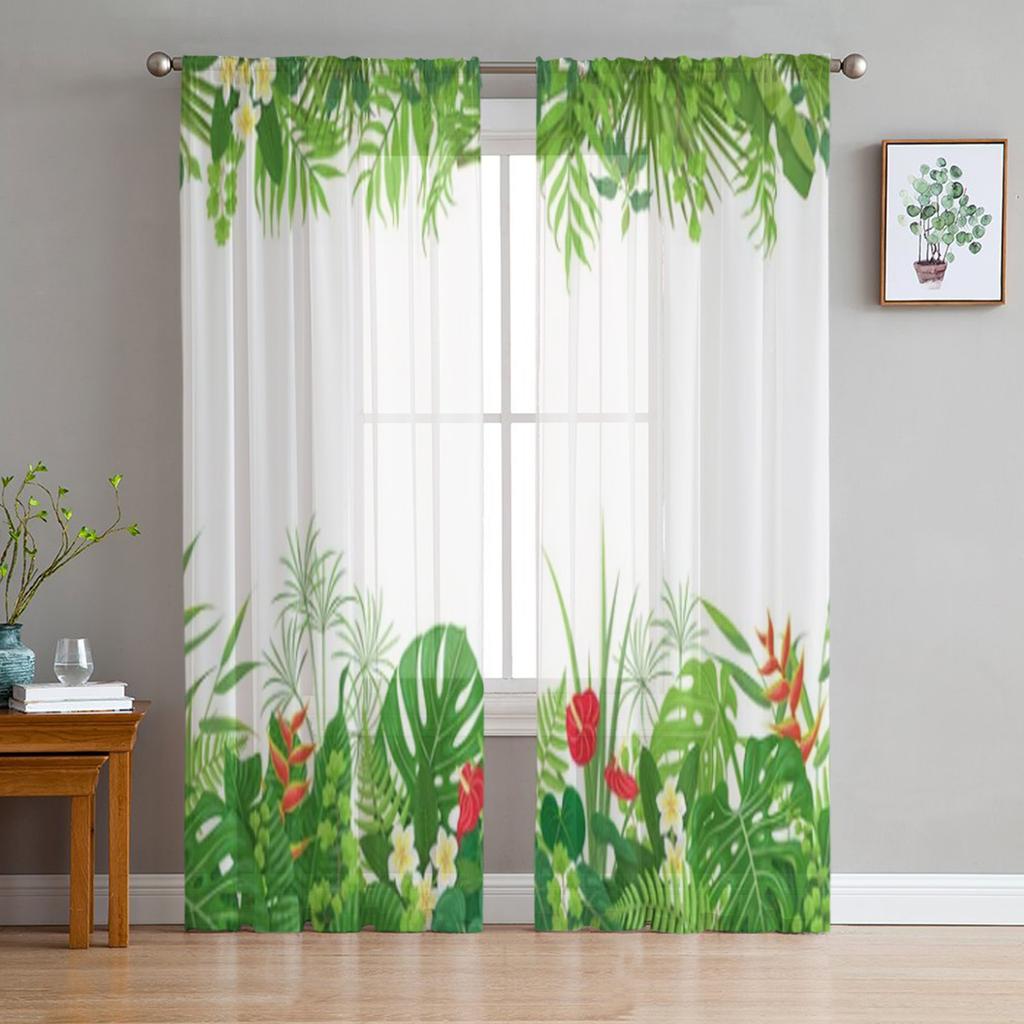 Ветка Свежие Зеленые Листья Прозрачные Шторы для Гостиной Прозрачный Тюль Оконные Шторы Спальня Кухня Домашний Декор Вуаль Шторы