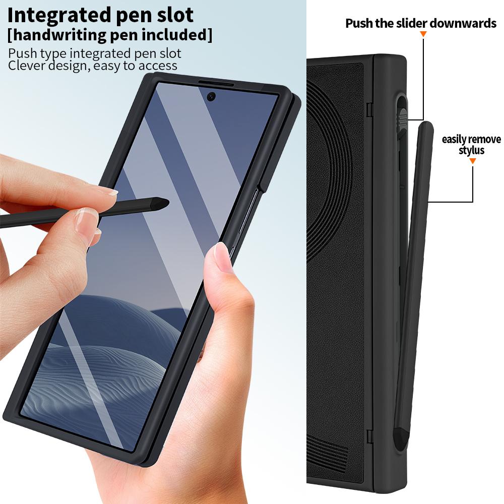 Бизнес-кожаный чехол с магнитной петлей для защиты Samsung Galaxy Z Fold 8 7 6 с противошпионской стеклянной пленкой для экрана и крышкой для слота S Pen