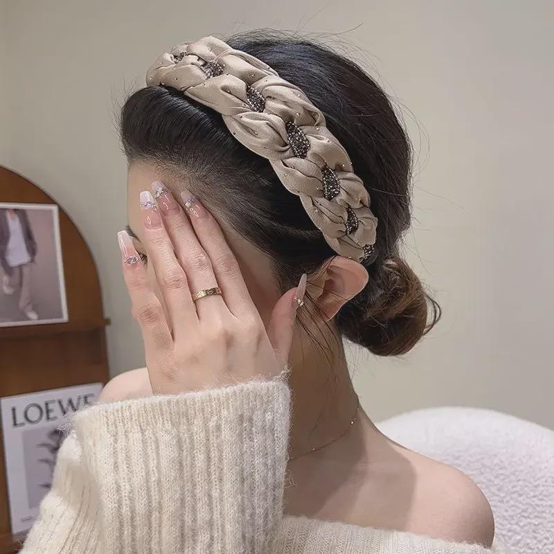 Женская повязка на голову с широкими полями и бриллиантами 2023 года: Элегантный аксессуар для умывания лица со стразами