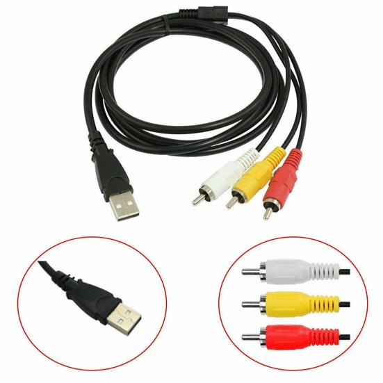 3 RCA Male To USB Female Aux Audio Video Camcorder Adapter AV Converter Cable