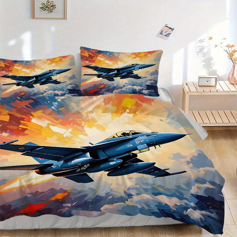 3pcs Jet Fighter Soft and Comfortable Breathability, Bedding Set, Machine Washable, Suitable for All Seasons113