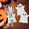 12Pcs Halloween Bat Spoon Fork Holder Spooky Pumpkin Skeleton Ghost Spider Black Cat Cutlery Felt Cover Holiday Party Dining Table Decoration