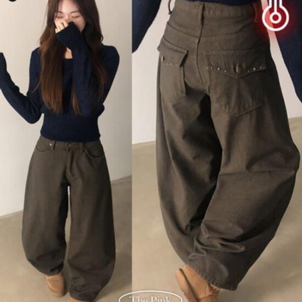 The Pink Women Lebun Washing Stud Pocket Fleece Balloon Wide Pants
