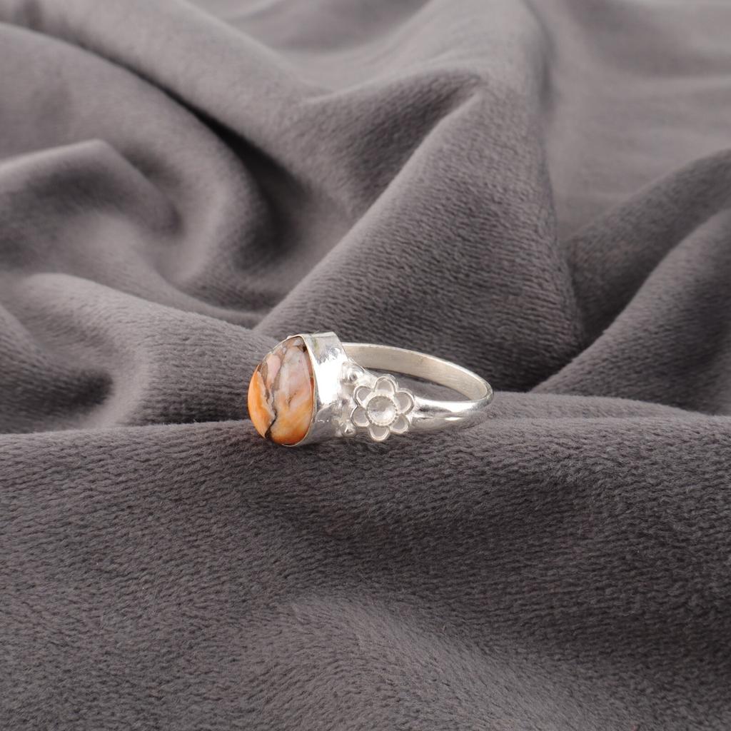 Orange Copper Turquoise 925 Solid Silver Jewelry Handmade Dainty Ring For Women RR-59-43