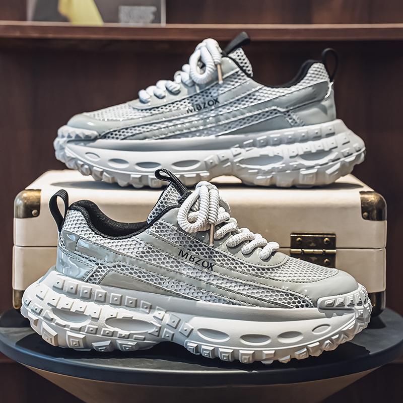 Men's Shoes Fashion Trend Mesh Breathable Thick Bottom Shoes Outdoor Anti-slip Comfortable Sneakers Casual Running Shoes White Shoes