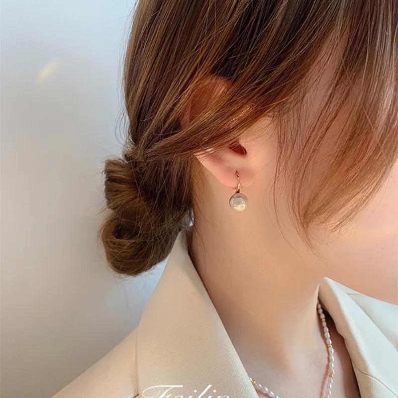 French 12mm Big Champagne Imitation Pearl Ear Hook Earrings for Women Personalized Wedding Jewelry