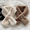 Solid Color Neckerchief Pearl Cross Scarves New Plush Scarf  Women
