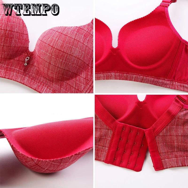Gather Bra for Women Plaid Thick Adjustable Invisible Bra Without Steel Ring A Cup Sexy Push Up Bralette Sensual Lingerie