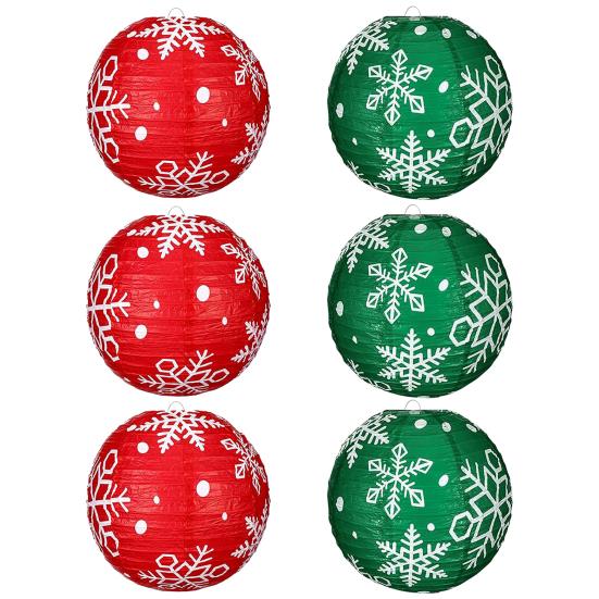 Бумажный фонарик Снежинка Красный Зеленый Рождественский Подвесной Круглый Фонарик Украшение для Внутреннего Наружного Декора Праздничные Вечеринки Принадлежности
