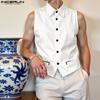 Men Lapel Neck Sleeveless Button Thin Vest Casual Short Tank Tops