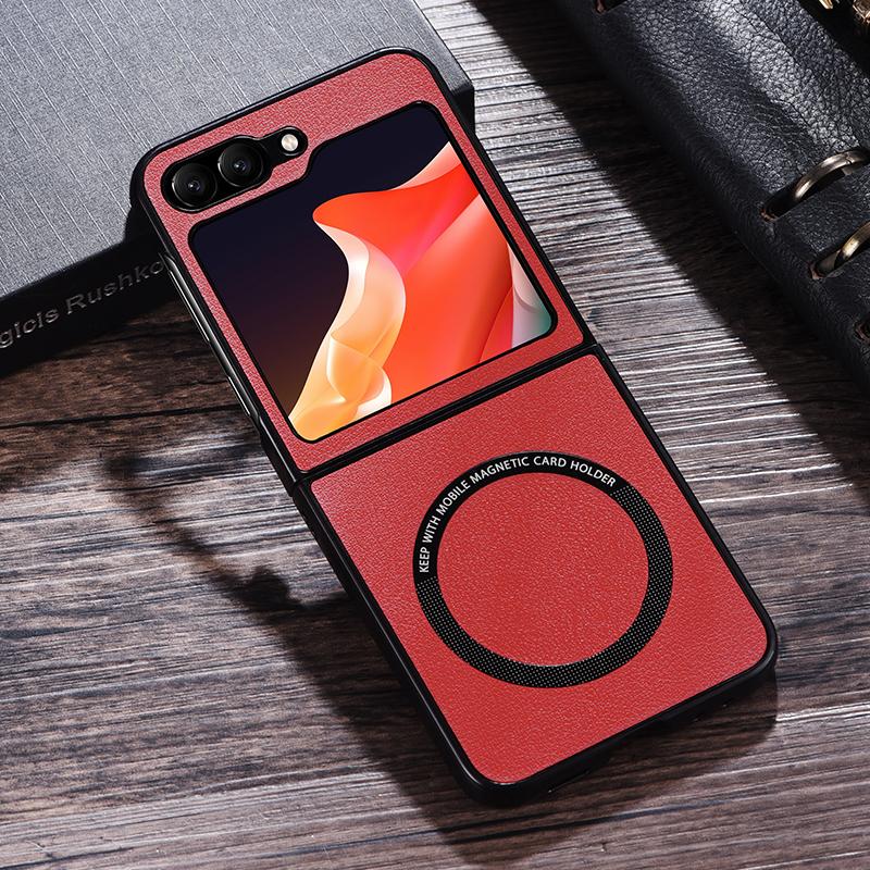 Luxury PU Leather Wireless Charge Magnetic Case For Samsung Galaxy Z Flip 3 4 5 6 Flip4 Flip5 Flip6 5G Shockproof Back Cover