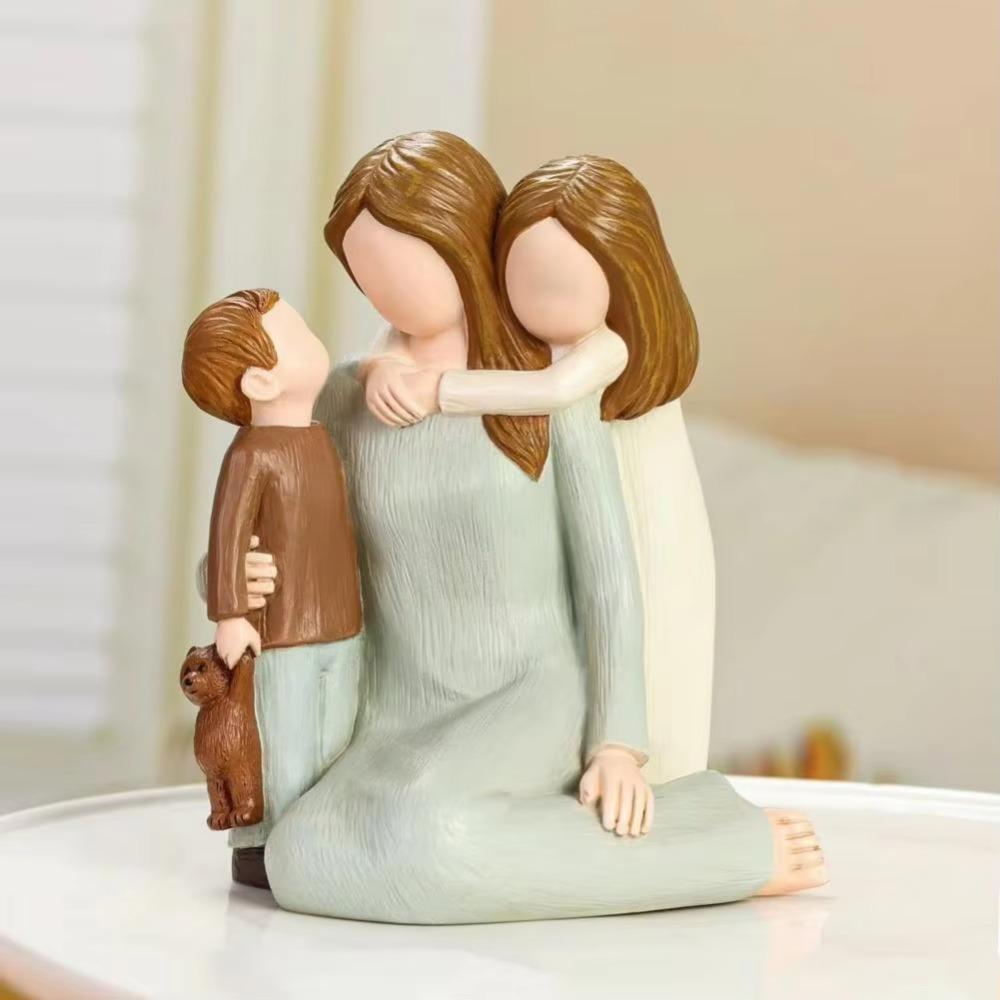 Modern Family Sculpture Elegant Resin Family Ornament Mother And Daughter Hugging Figurine  Bedroom