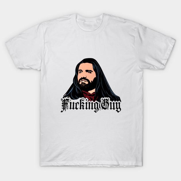 Men Black Print T-shirt What We Do In The Shadows Fcking Guy No-Cut Transfer Paper Print Cotton Tshirt