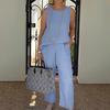 Plus Size Sleeveless Cotton Linen Casual Outfit Set