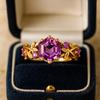 Hexagon Amethyst Engagement Ring – Yellow Gold Plated Leaf Wedding Band for Women | February Birthstone Promise, Anniversary Gift