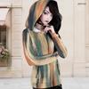 Women Plus Size Long Sleeve Front Zip Hoodie Abstract Printed Blue Green Pink Casual Top