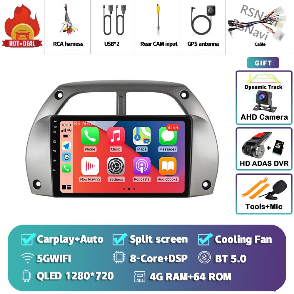 Android 14 Carplay Auto For Toyota RAV4 2001 - 2006 Stereo Car Radio Wifi+4G GPS Navigation Multimedia Player 2Din 360 Camera BT