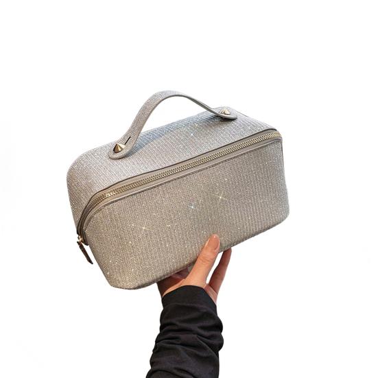 Косметичка с ручкой, блестящая поверхность, съемный дизайн, застежка-молния, большая вместимость, водонепроницаемые дорожные туалетные принадлежности