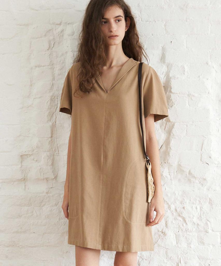 The Rye Puff Sleeve Collar Dress(Beige)