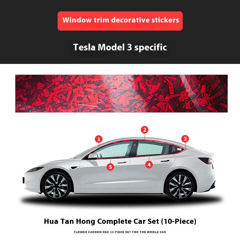 For Tesla Model 3/Y Window Trim Chrome Delete Vinyl Wrap Kit Gloss Black Pink Carbon Fiber Style Auto Accessory for Enhanced
