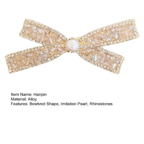 Girl Decorative Hairpin, Imitation Pearl Rhinestones Bow Shape Hair Clip, No Damage Side Bang Hair Pin, Versatile Style Hair Accessories