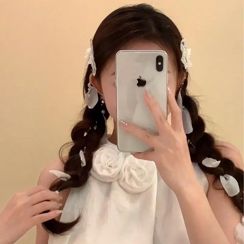 Flowers Pearl Petals Fringed Hairpin Super Fairy Temperament Girl Heart Side Duck Bill Clip Xiaohongshu Same Hair Accessories Woman