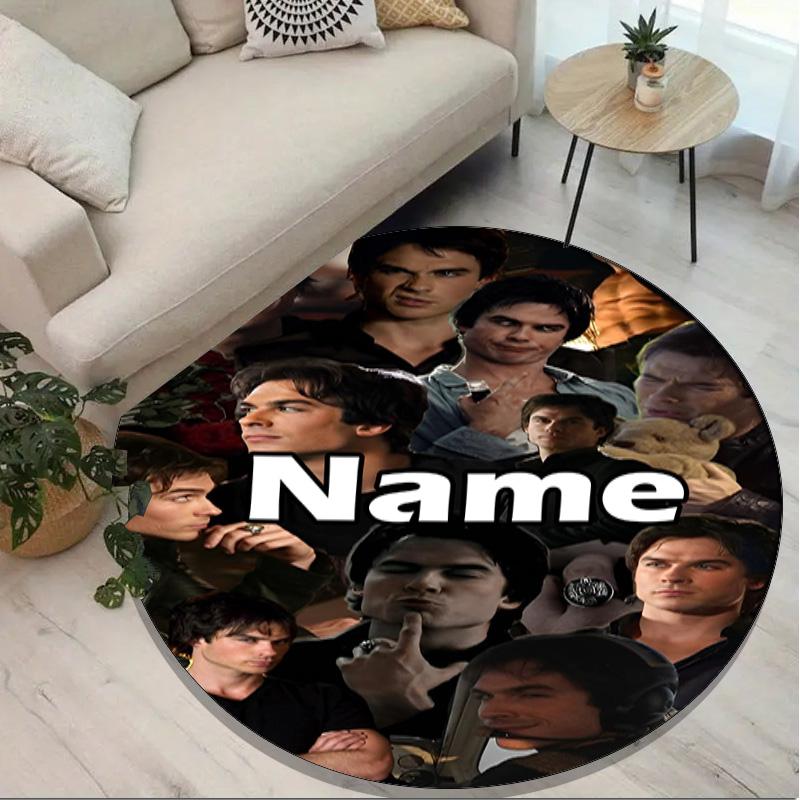 Custom Name Personalized Damon Salvatore Print Round Rug, Versatile Home Decor Carpet, for Playroom, Apartment, Balcony, Entryway, Hallway Gift