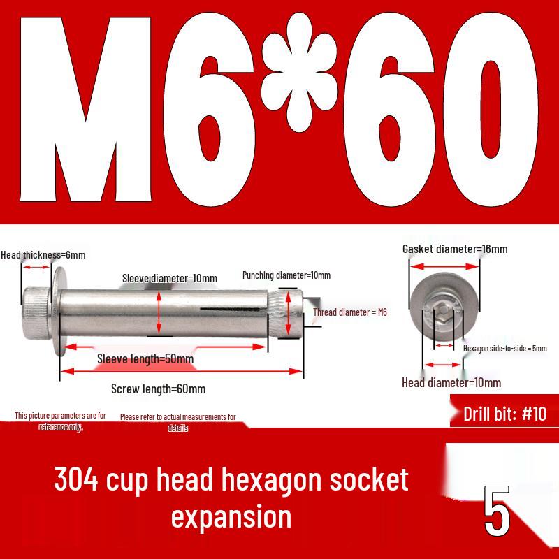 Шестигранный анкерный болт из нержавеющей стали 304 M6/M8/M10 x 60/70/80/90