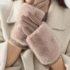 Женские осенне-зимние перчатки из кроличьего меха плюс бархатная утолщенная ветрозащитная и теплая езда, защита от холода, замшевые перчатки с сенсорным экраном