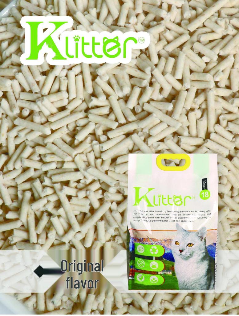 Наполнитель для кошачьего туалета KLITTER качества N1: Зеленый чай и персиковый активированный уголь тофу (2,0) - 54л
