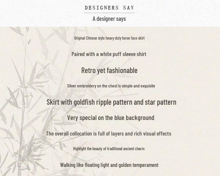 6521 Authentic Chinese Hanfu Embroidered Short-Sleeve Top & Starry Sky Satin Skirt Set