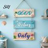 Wooden Ornaments Beach Theme Wall Sign Good Vibes Only Hanging Plaque with Hemp Door Decoration Rope Coastal Ocean-Style Welcome for Porch Fence