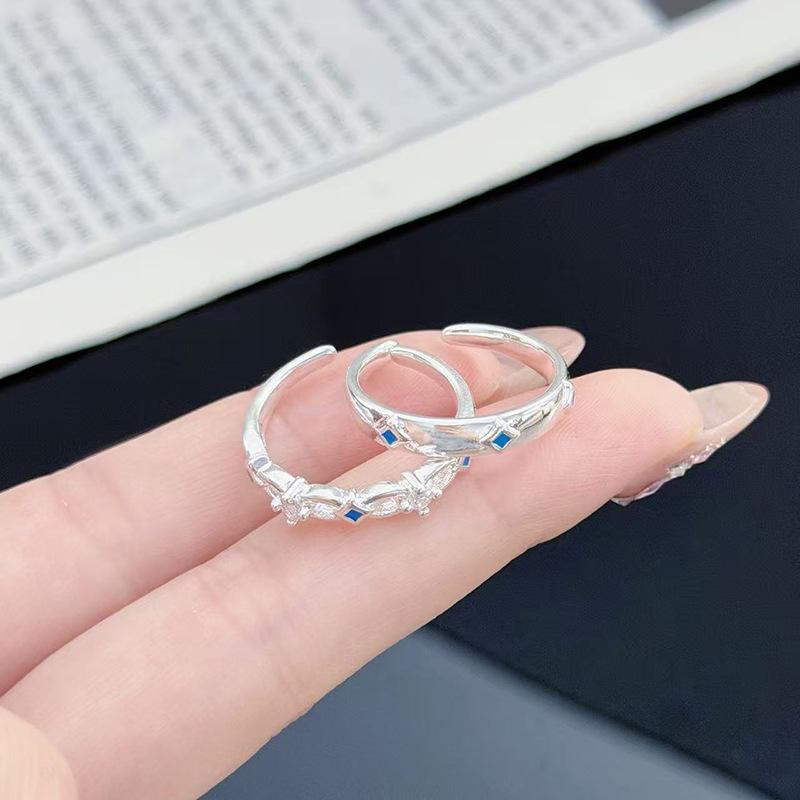Blue Enamel Star Zircon Super Flash Ring, Niche Design, Personalized Fashion, Simple And High-End Index Finger Ring